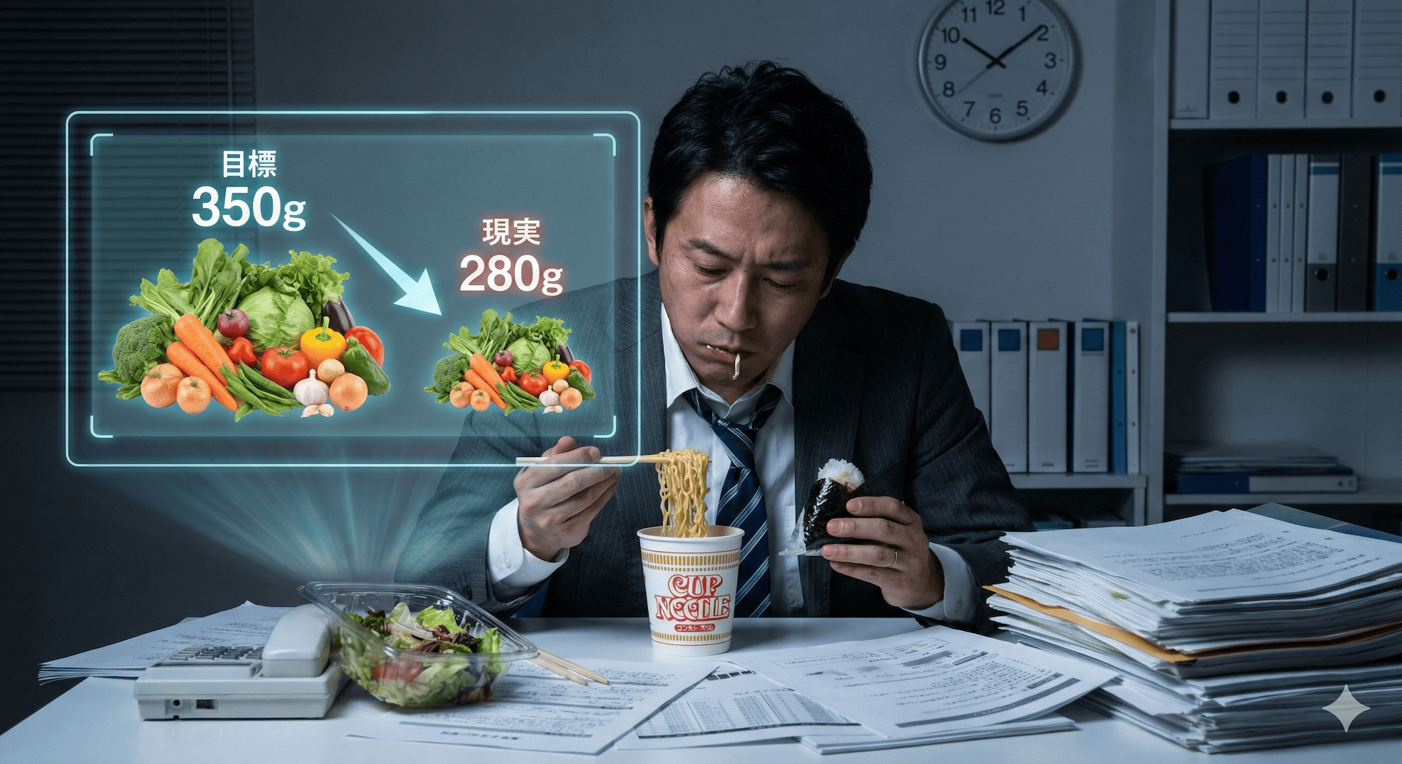 野菜不足の男性の画像