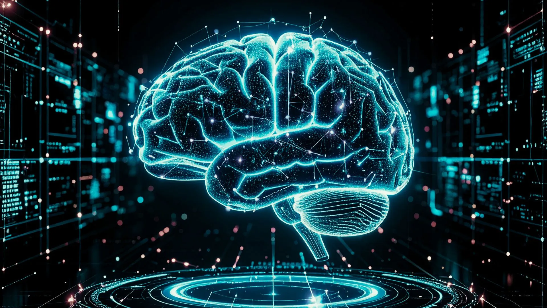 自前主義を超えて経営知を外部から調達することを象徴するAIと脳のデジタルネットワーク構造。知の共有と外部連携の概念を表現