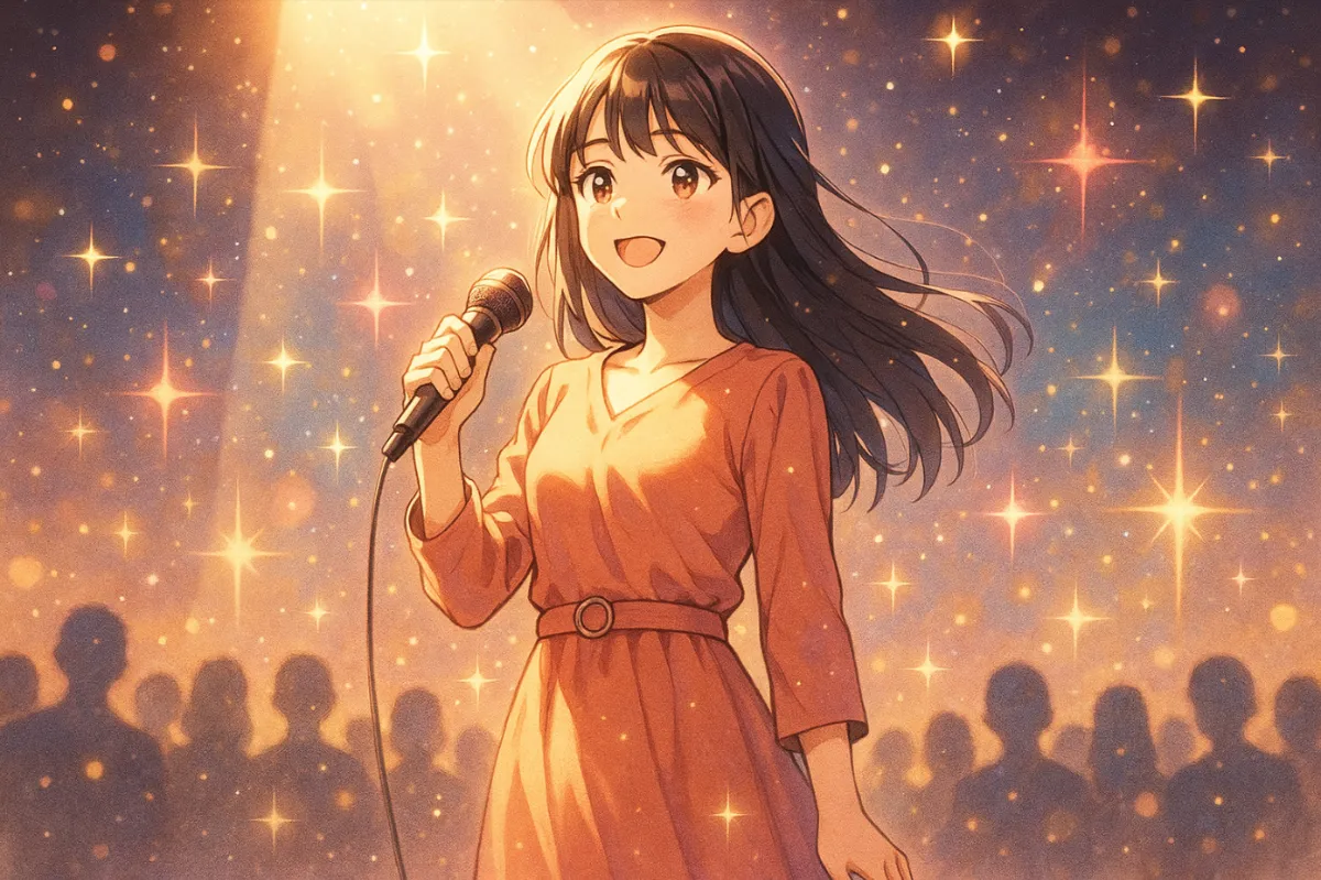 女性がマイクで話している