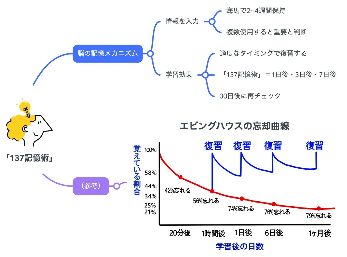解説マップ】長期で記憶する「137記憶術」をわかりやすく図解し