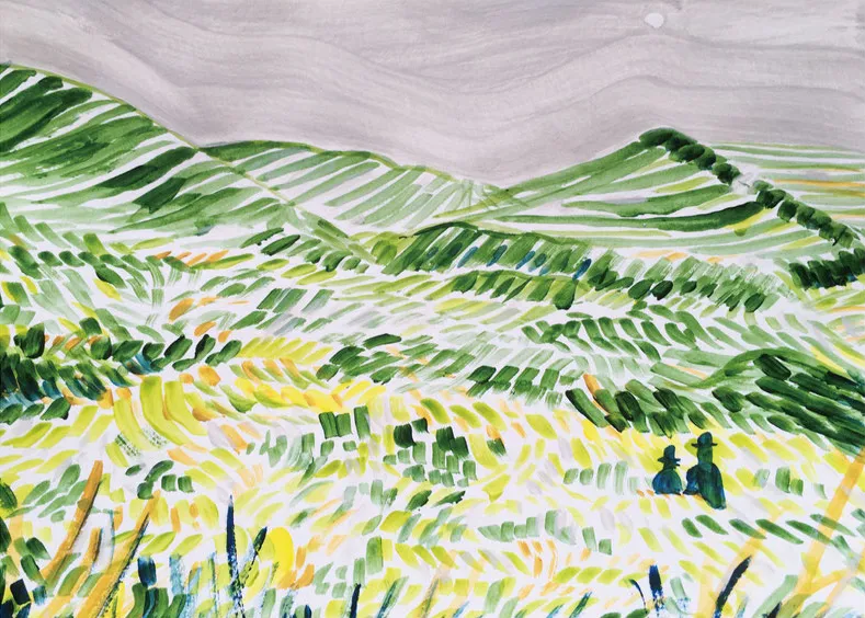 有名国際展作家「シチリアのシエスタ」風景画/アクリル/油彩/小原雅夫 有名国際展作家「シチリアのシエスタ」風景画/アクリル/油彩