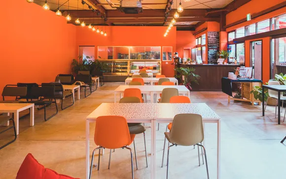 山と川に囲まれた場所に、大型ドッグカフェが誕生！アメリカンな雰囲気