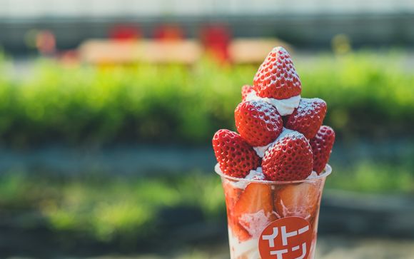 超人気イチゴパフェ！今ならぽかぽかビニールハウス内でワンコと一緒に