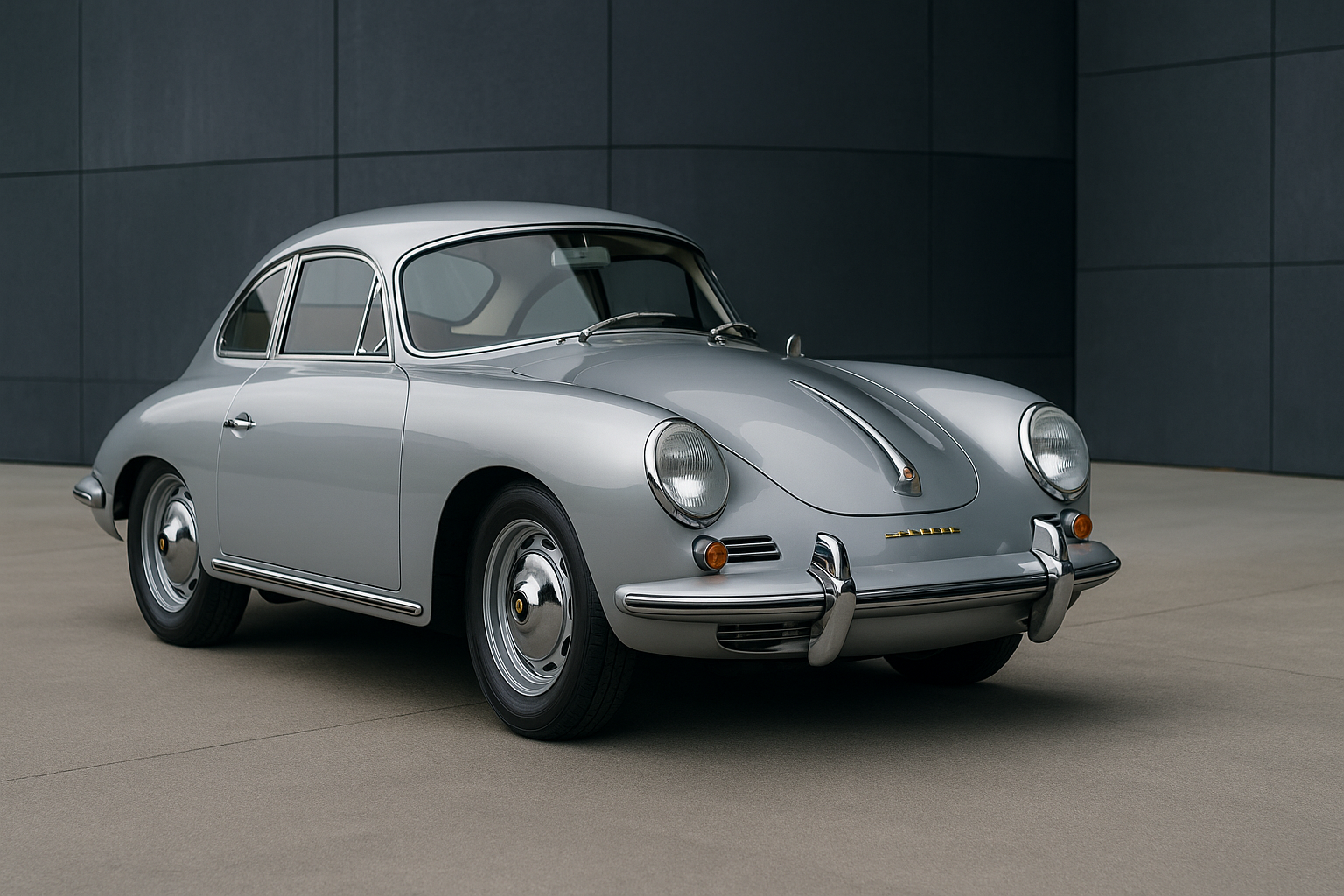 銀色のクラシックなポルシェ 356