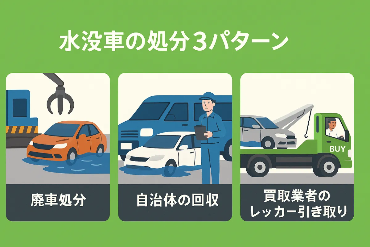 廃車、売却、処分の選択肢を示すアイコン