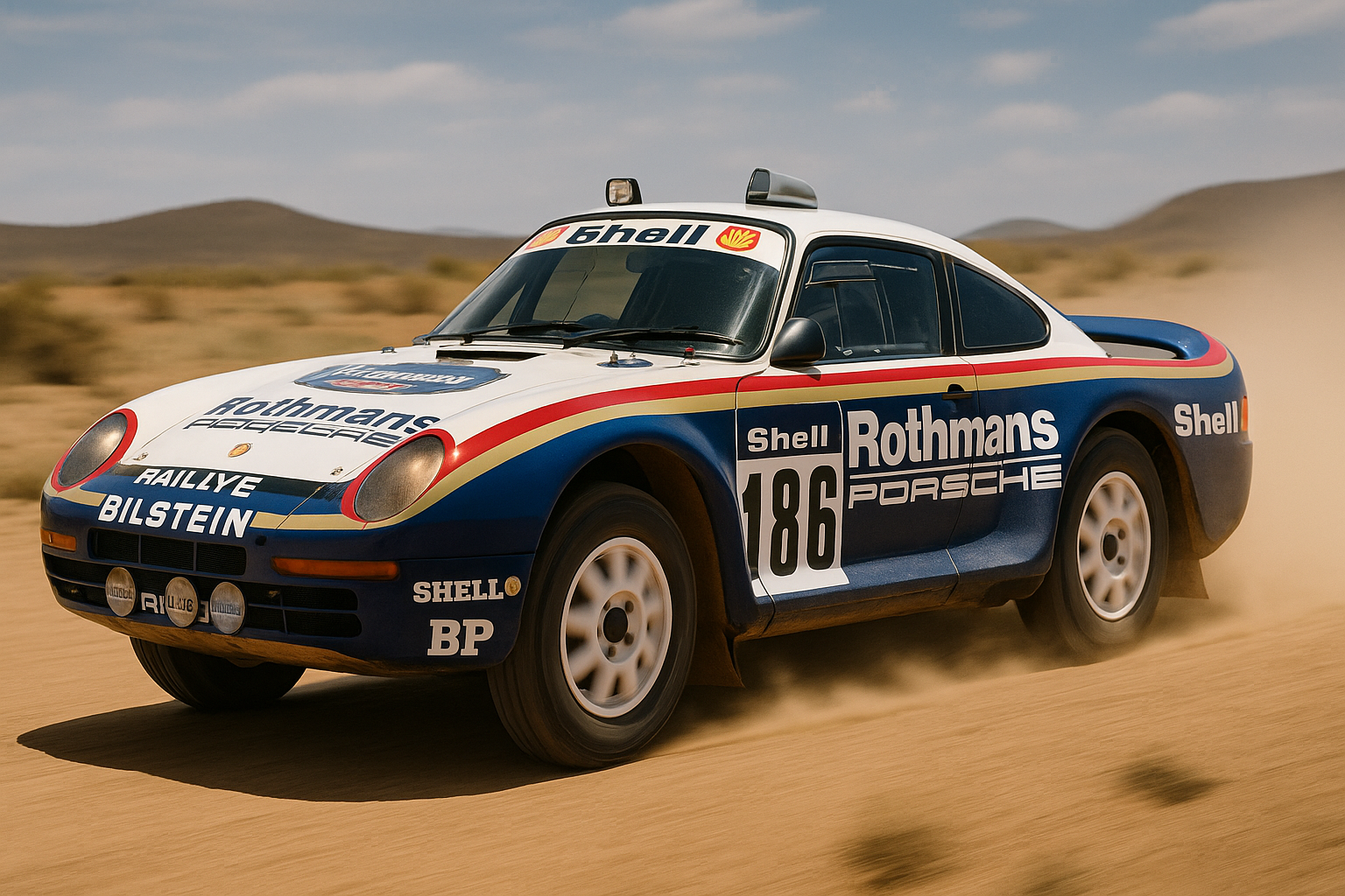 パリ・ダカール・ラリーを走るポルシェ959