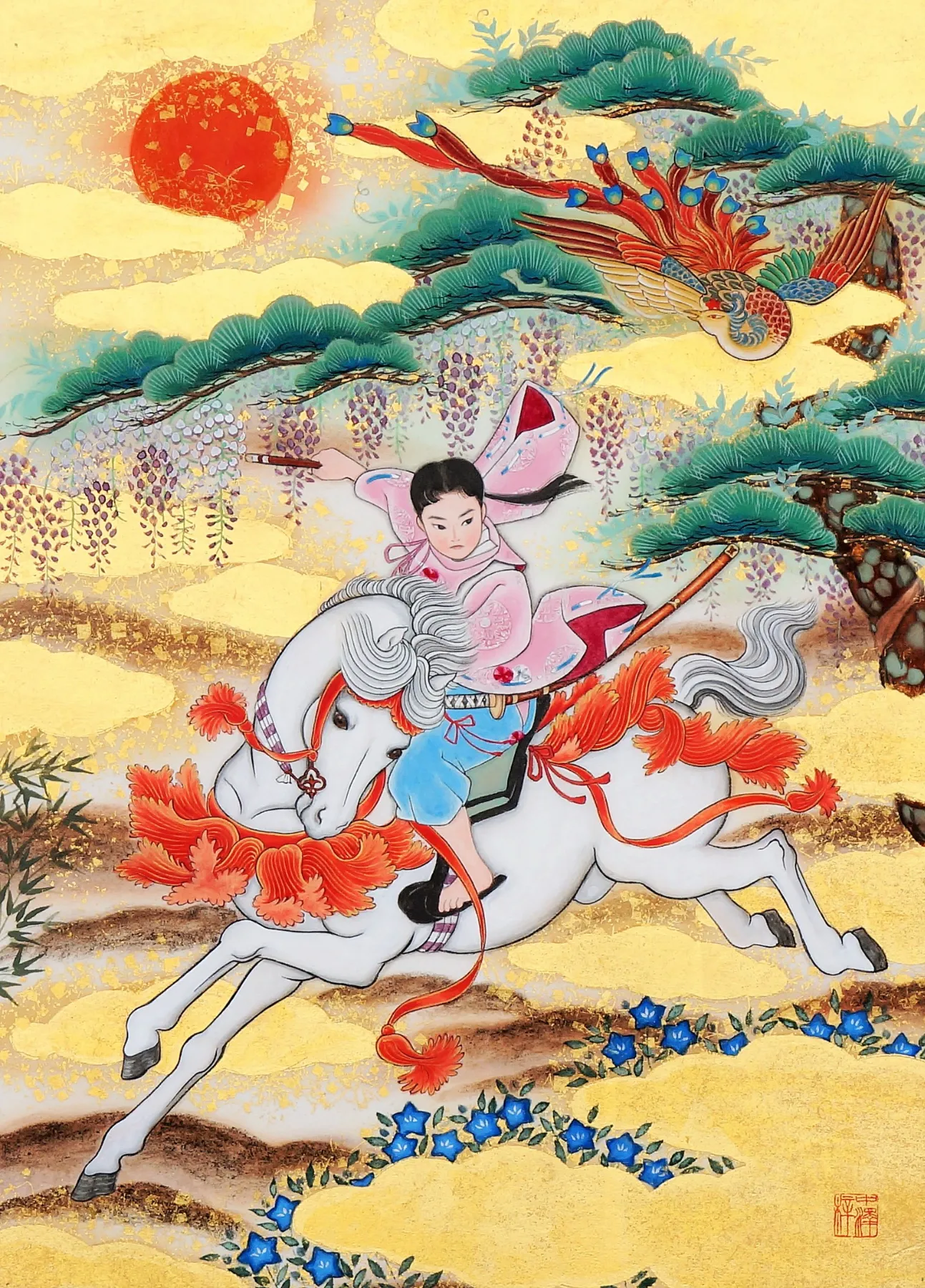 鳳凰一騎図 | 大和絵師 中沢梓 | オーダーメイドで大和絵を制作します