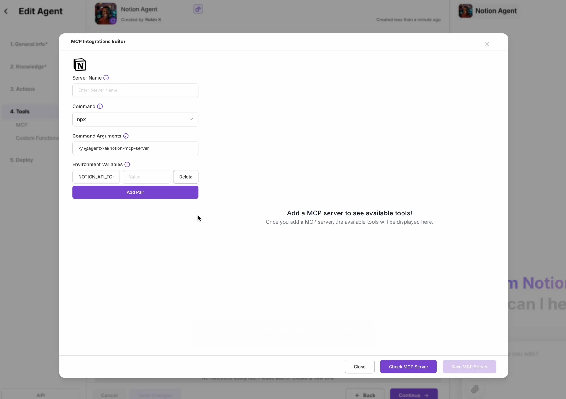 image 2 - Fill Notion API token on AgentX