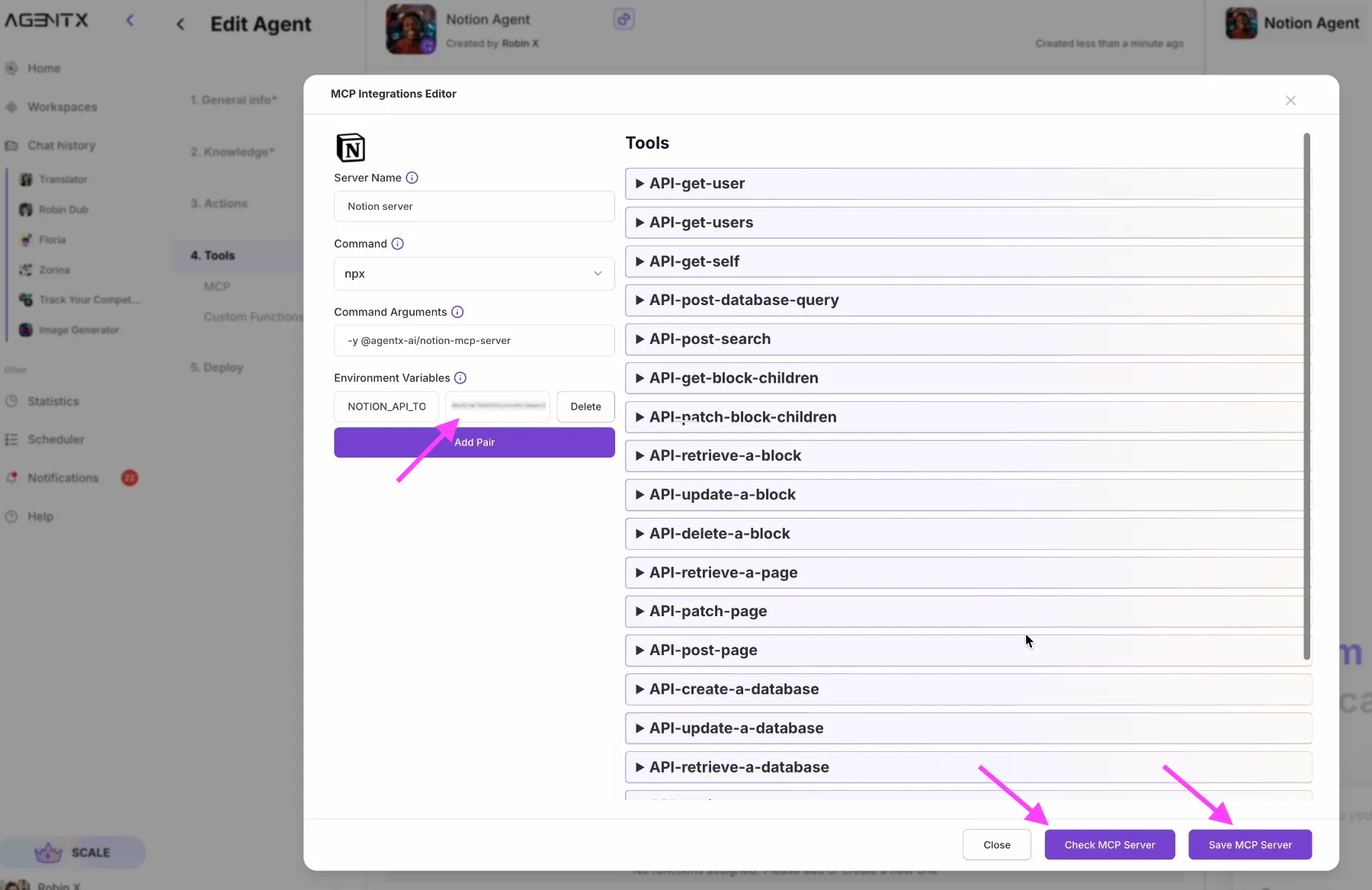image 6 - Copy Notion API token to AgentX Notion MCP