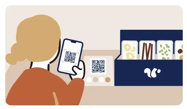 スナックミーオフィスの支払い用QRコードを読み込む様子のイラスト