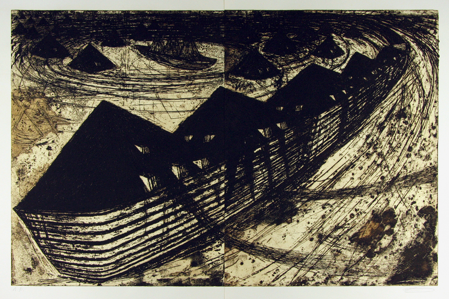 山口啓介　エッチング　版画作品　「水門 ’89」 山口啓介 エッチング 版画作品 「水門 '89」