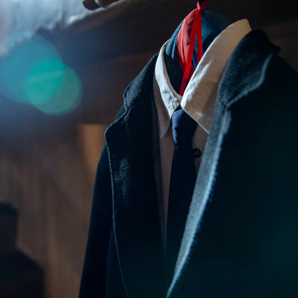 Double Weave ”Sashiko” Dark Black Tailored Jacket - BLUE BLUE JAPAN
