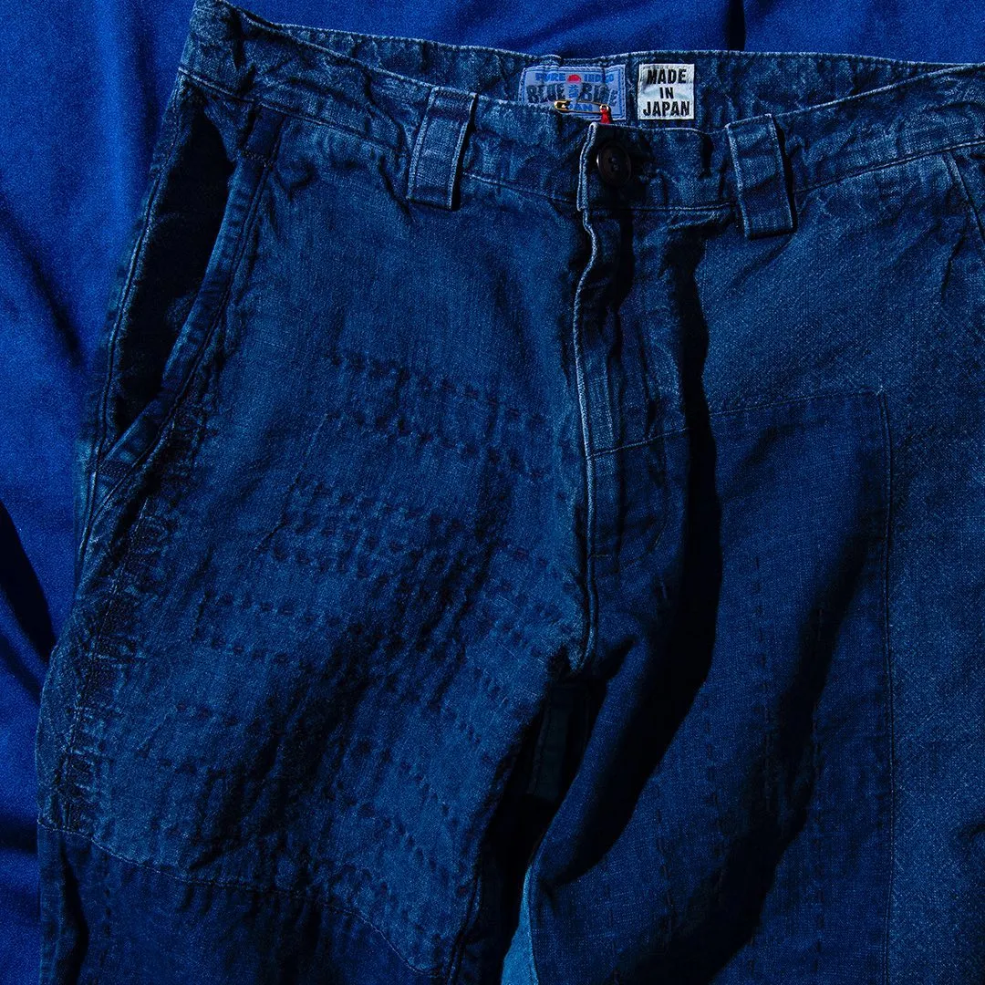 Indigo Linen Nenrin Patchwork Pants - BLUE BLUE JAPAN