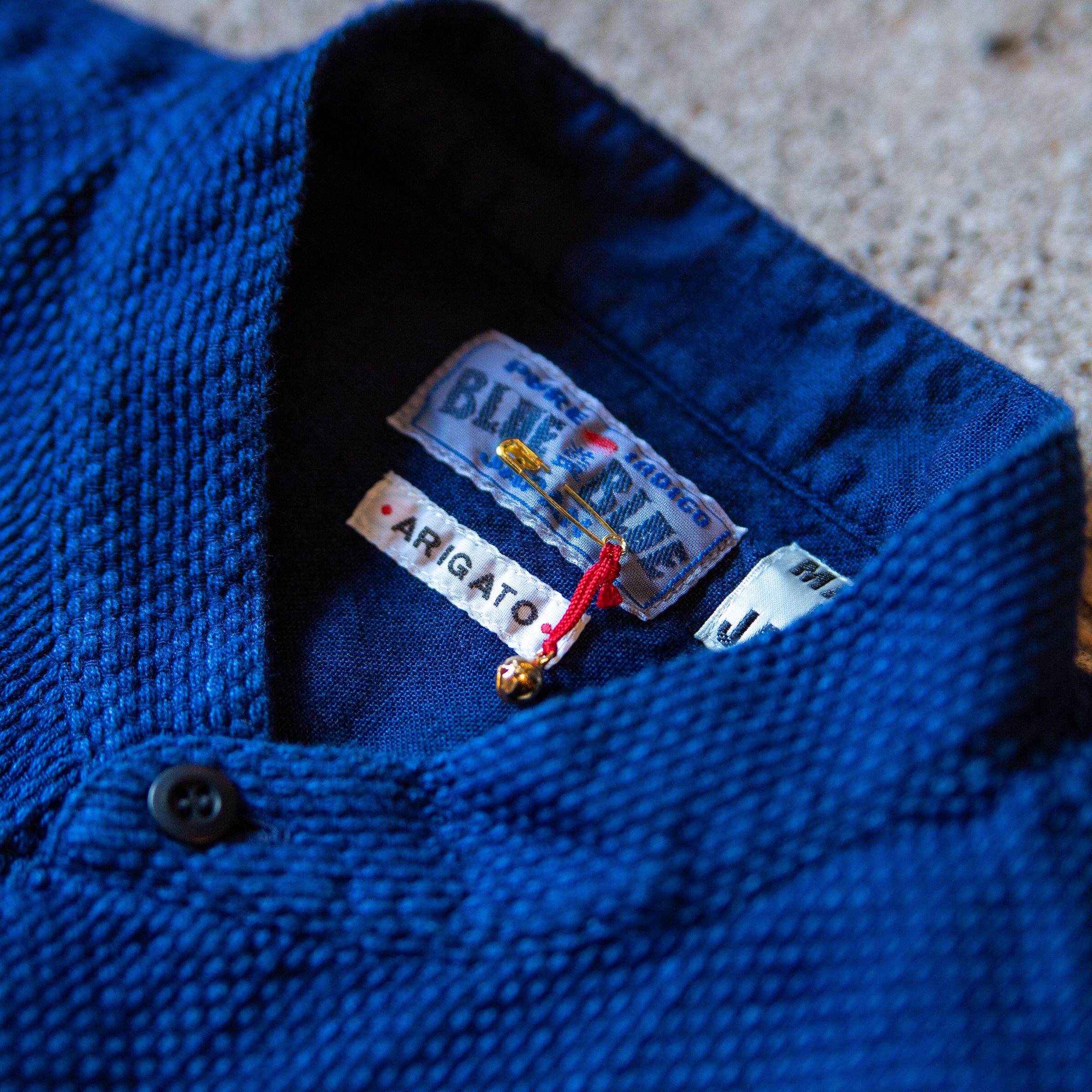 ✨シルク混✨Blue Blue Japan ブルーブルージャパンロングカーデガン カセゾメサシコ バンドカラー ロングスリーブシャツ - BLUE BLUE