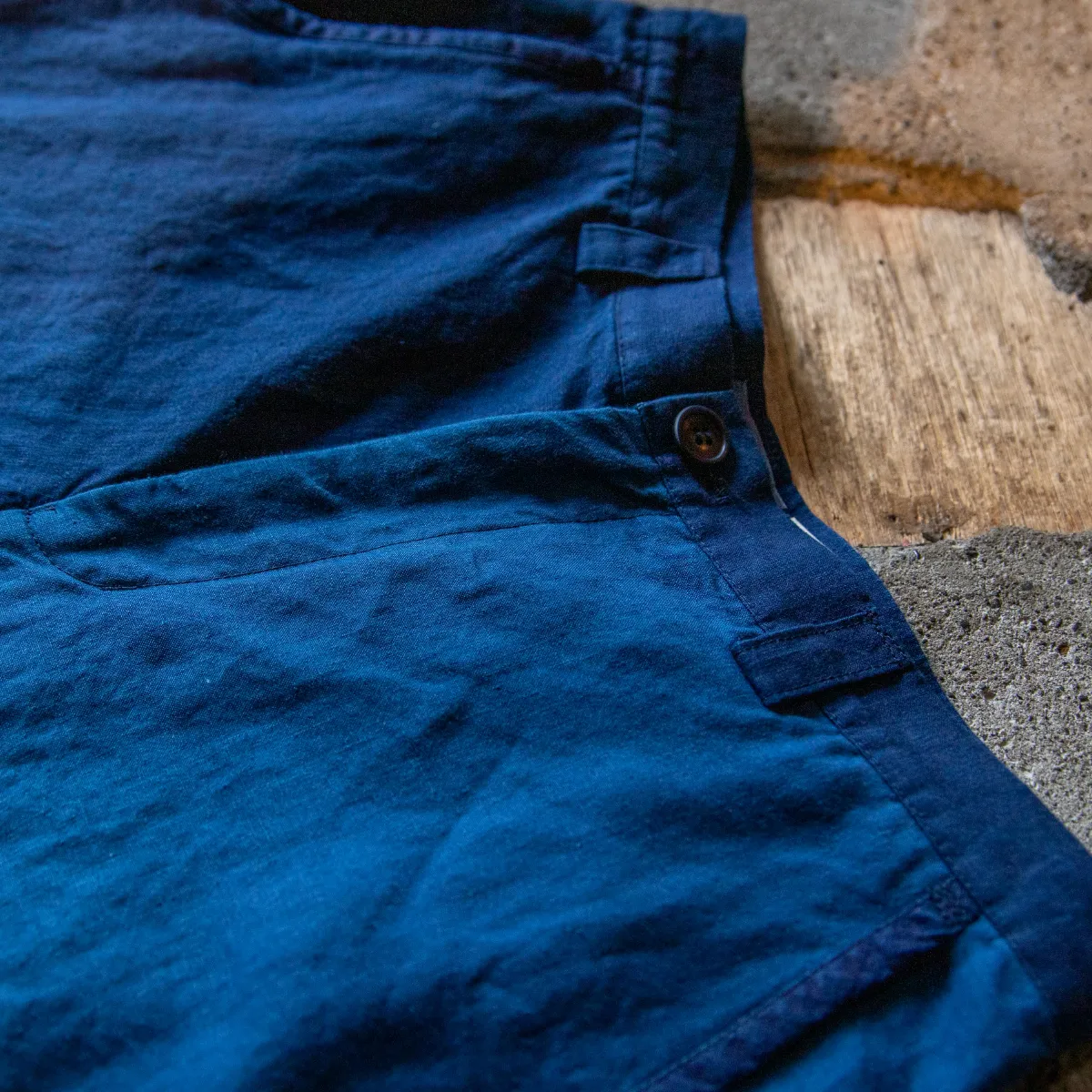 Indigo Linen Farmer Pants - BLUE BLUE JAPAN