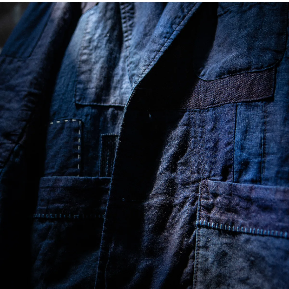 Indigo Linen Patchwork Jacket - BLUE BLUE JAPAN