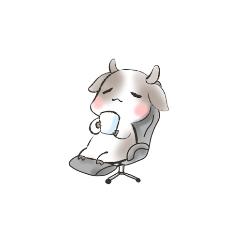 カップを持って椅子にくつろぐ仔牛のイラスト