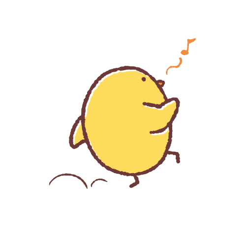 鼻歌を歌い、ご機嫌なヒヨコのイラスト