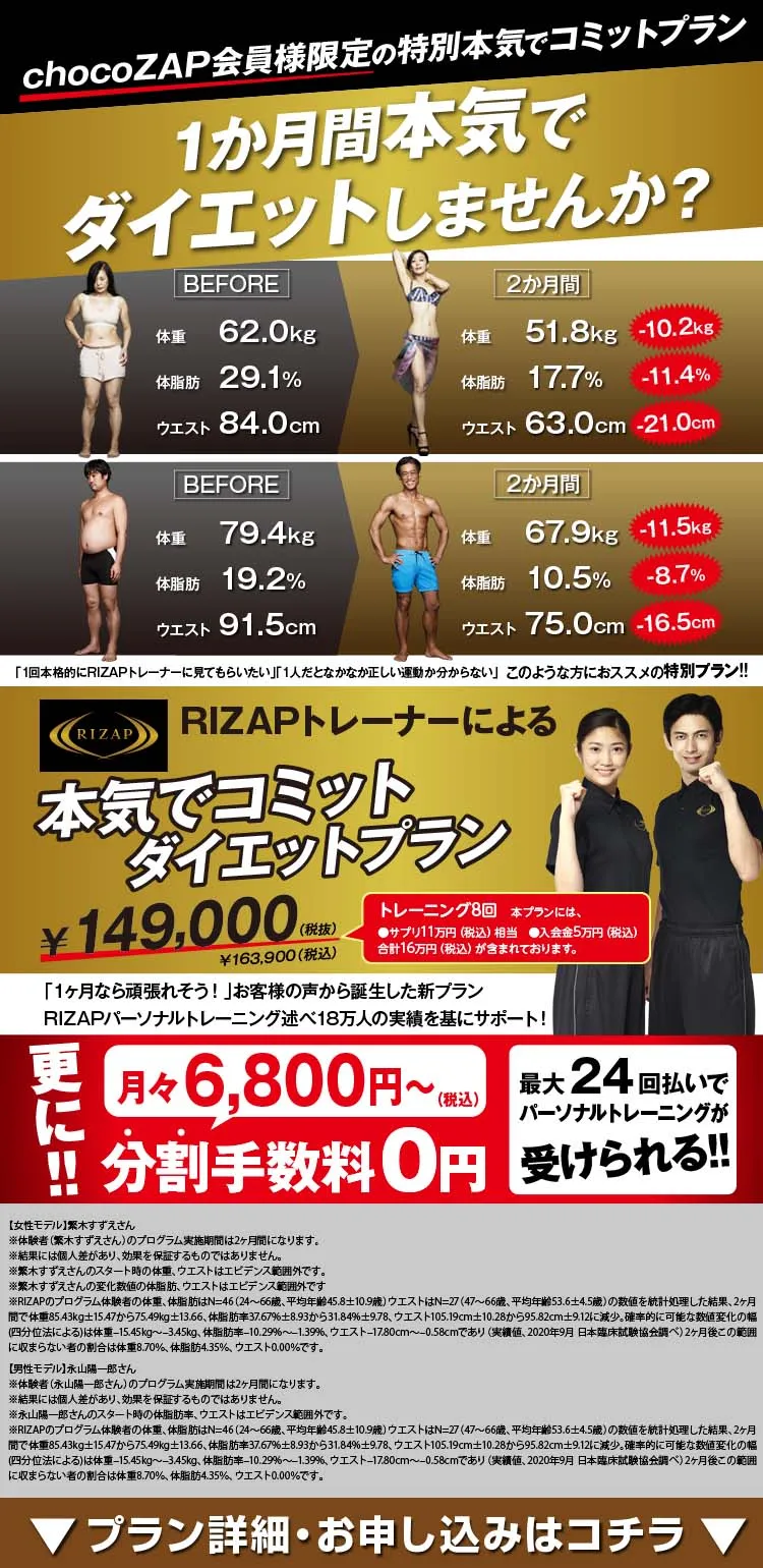 RIZAPの本気でコミットプラン。1ヶ月間ダイエットに本気でコミット
