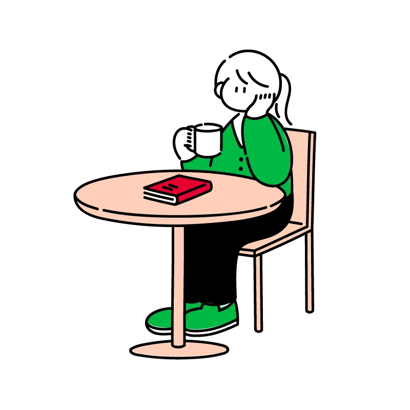 カフェで本を読み始めるも すぐに飽きてしまった女の子のイラスト Shigureni Free Illust