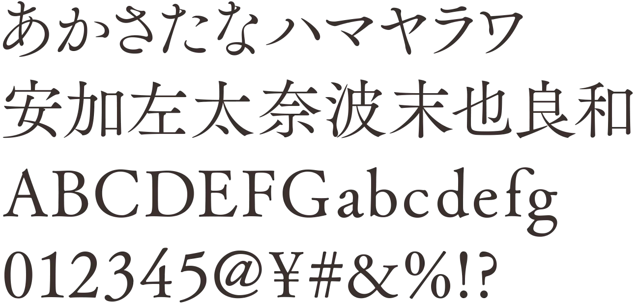 筑紫Aオールド明朝の書体形状サンプル