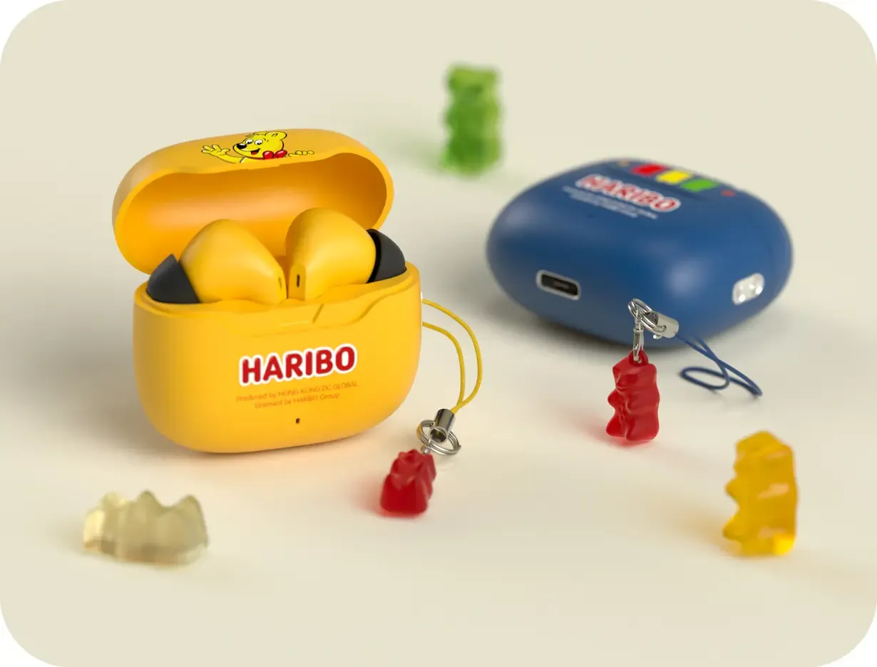 HARIBOワイヤレスイヤホン HARIBOのポップな世界観を、耳から楽しむ HARIBOのポップな世界観を、耳から楽しむ。「HARIBOワイヤレス