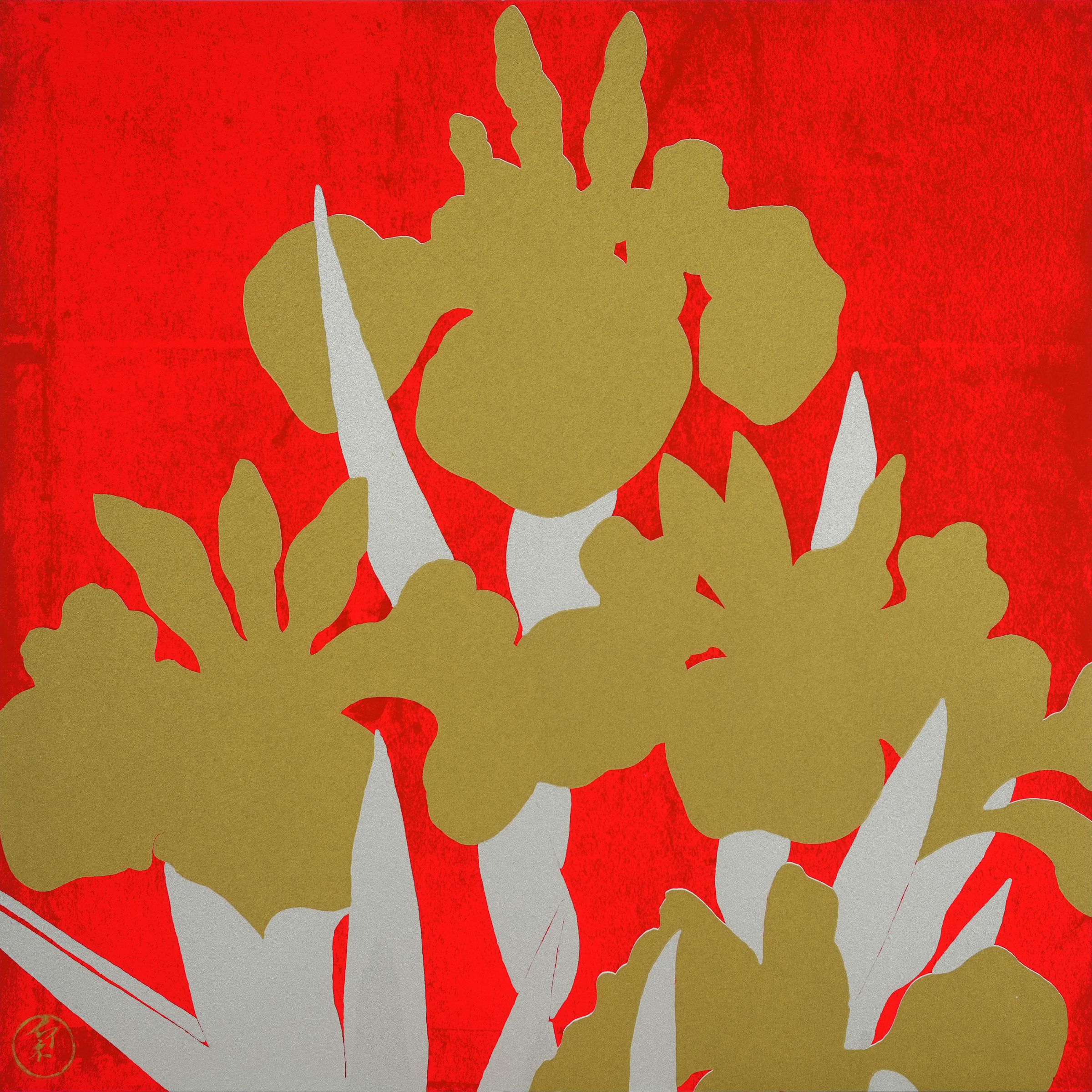 Suzanne Pinotteシルクスクリーン 花瓶に花のアート額82x70㎝ Suzanne Pinotteシルクスクリーン 花瓶に花のアート額82x70