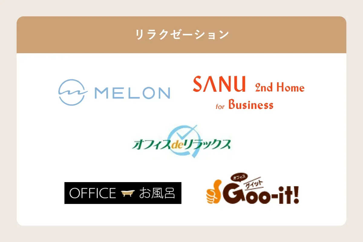 リラクゼーション分野の健康経営に役立つ福利厚生サービスのロゴがまとめられたカオスマップ画像