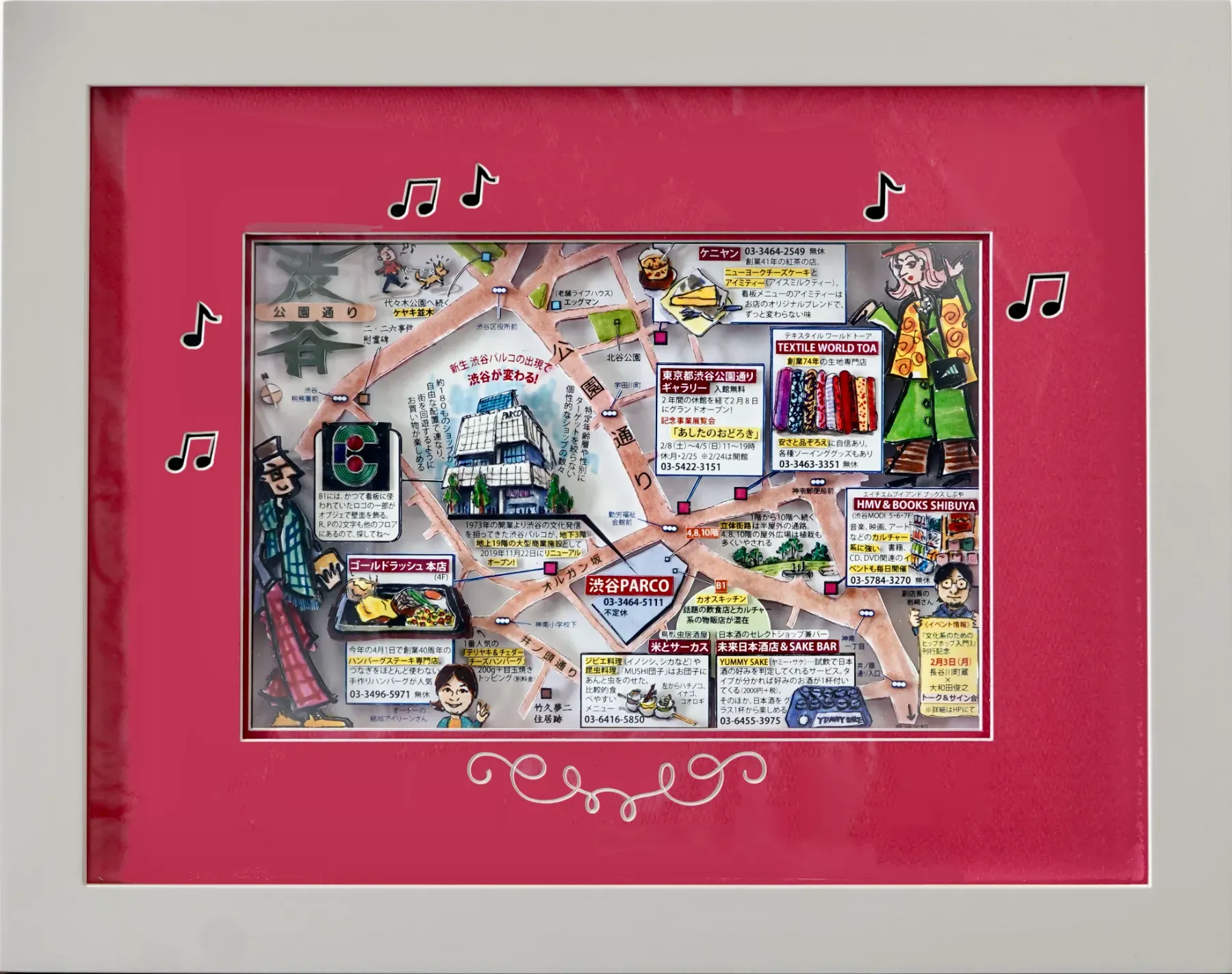 2025/02 絵地図がシャドウボックス作品に -高橋美江 絵地図師・散歩屋