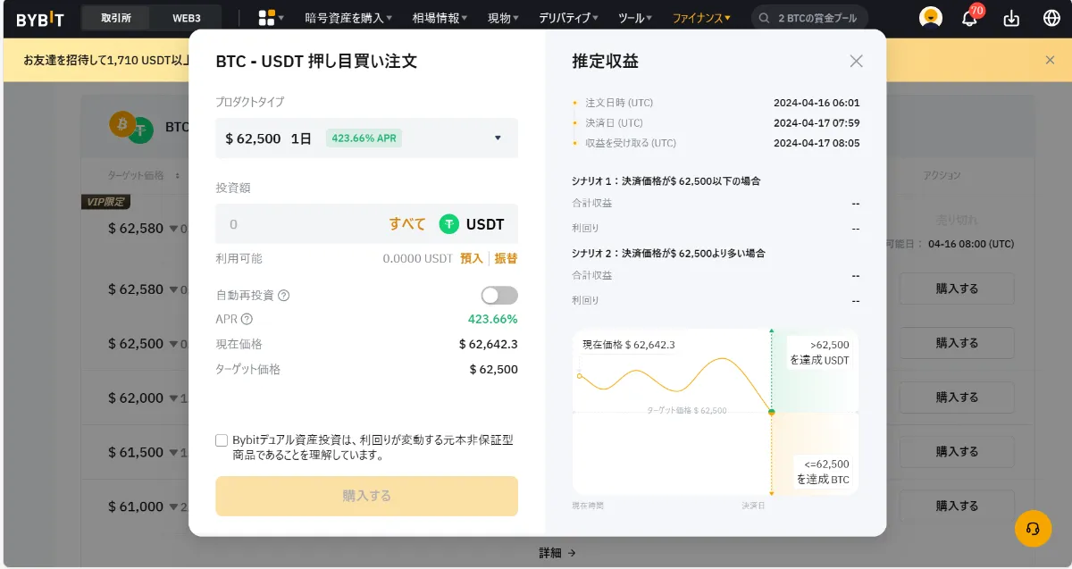 Bybitのデュアル資産投資とは？取引方法から損益計算方法までを