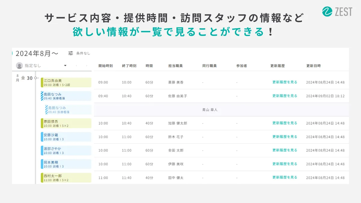 新機能「予定リストビュー」誕生！ キャンセルの予定や加算なし同行