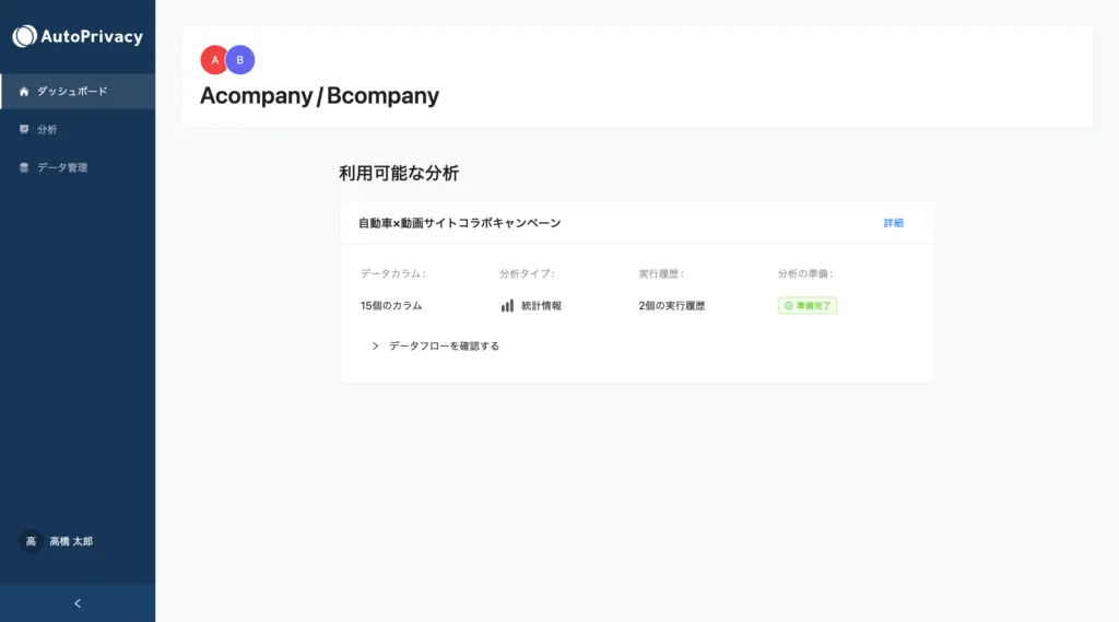 AutoPrivacyのダッシュボード