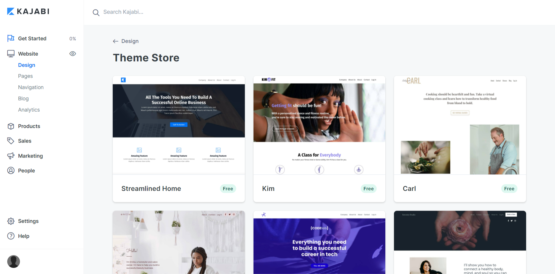 「Website」にあるテンプレート