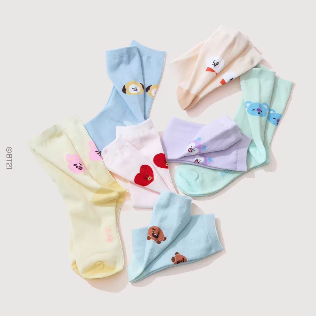 BT21 ルームソックス 6個セット プチ情報〉 人気の〝BT21'' ふわふわソックスと 裏起毛ソックス