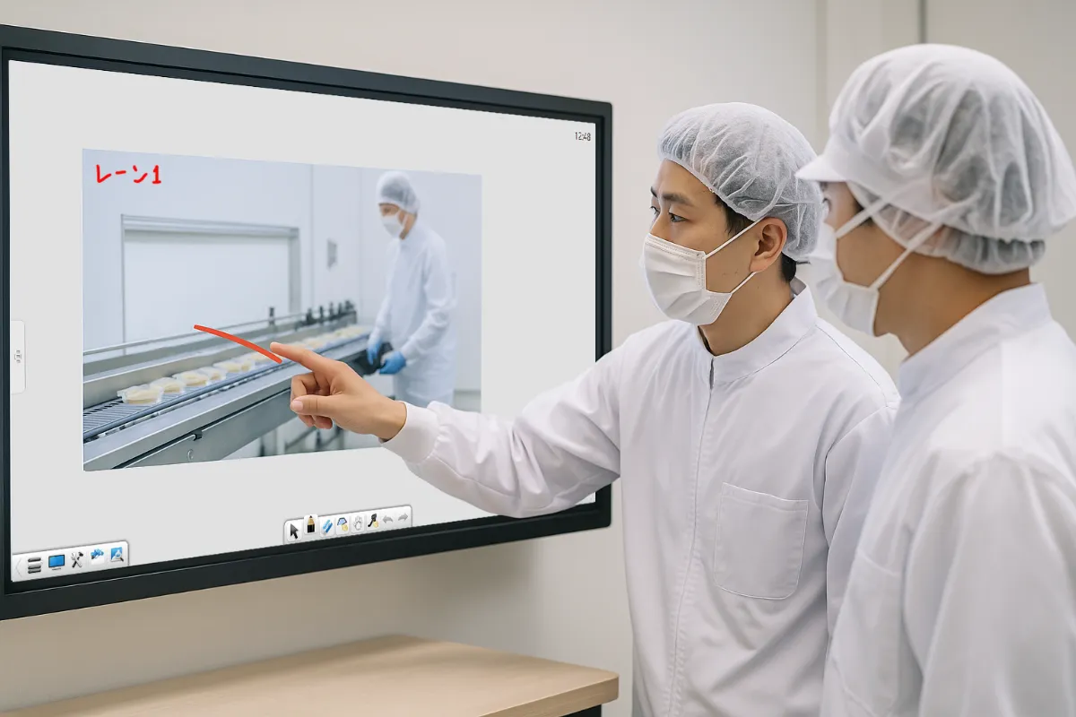 食品工場の「見える化」を加速する大型タッチディスプレイ──現場で