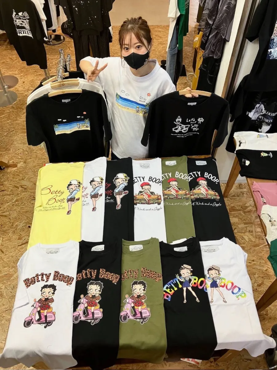 ベディーちゃん　大人気即完売　SILKY UKIYO SHIRTS USA製 90s BETTY BOOP Over Print S/S Tee 灰 L ベティーブープ