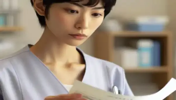 職員が保存された介護記録を確認している様子