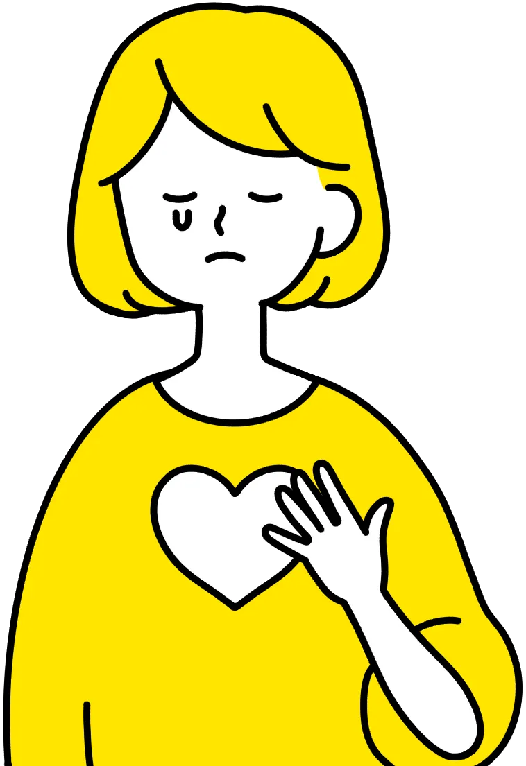 胸に手を当てて泣いている女性