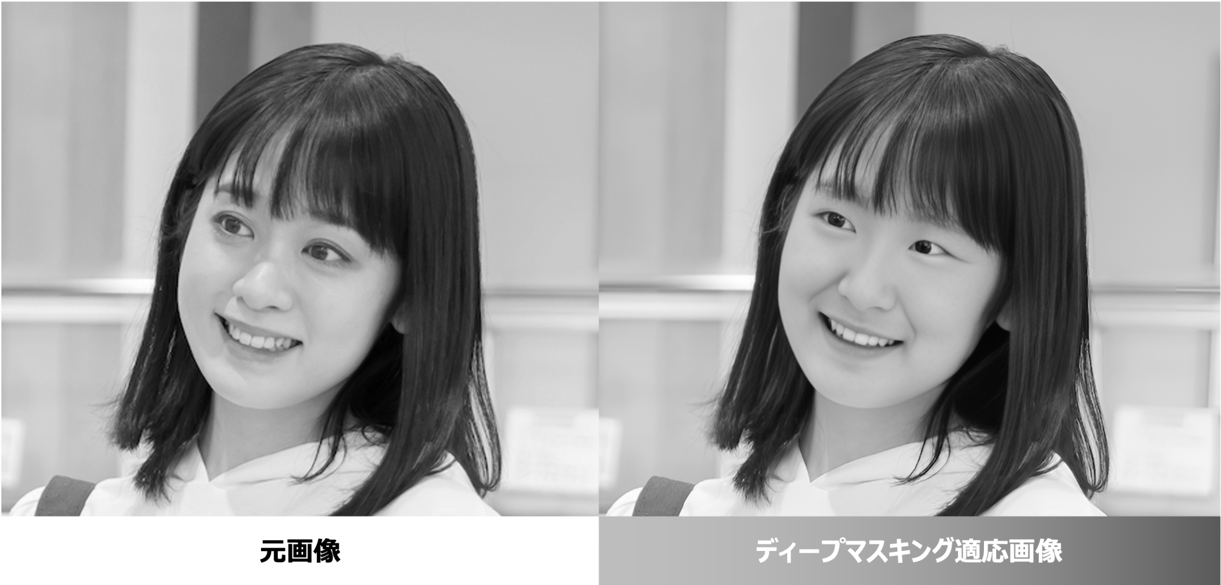 好評発売中、写真1、加工済み、写真2、3加工前 FastLabel、機械学習におけるプライバシー保護を実現する匿名加工技術