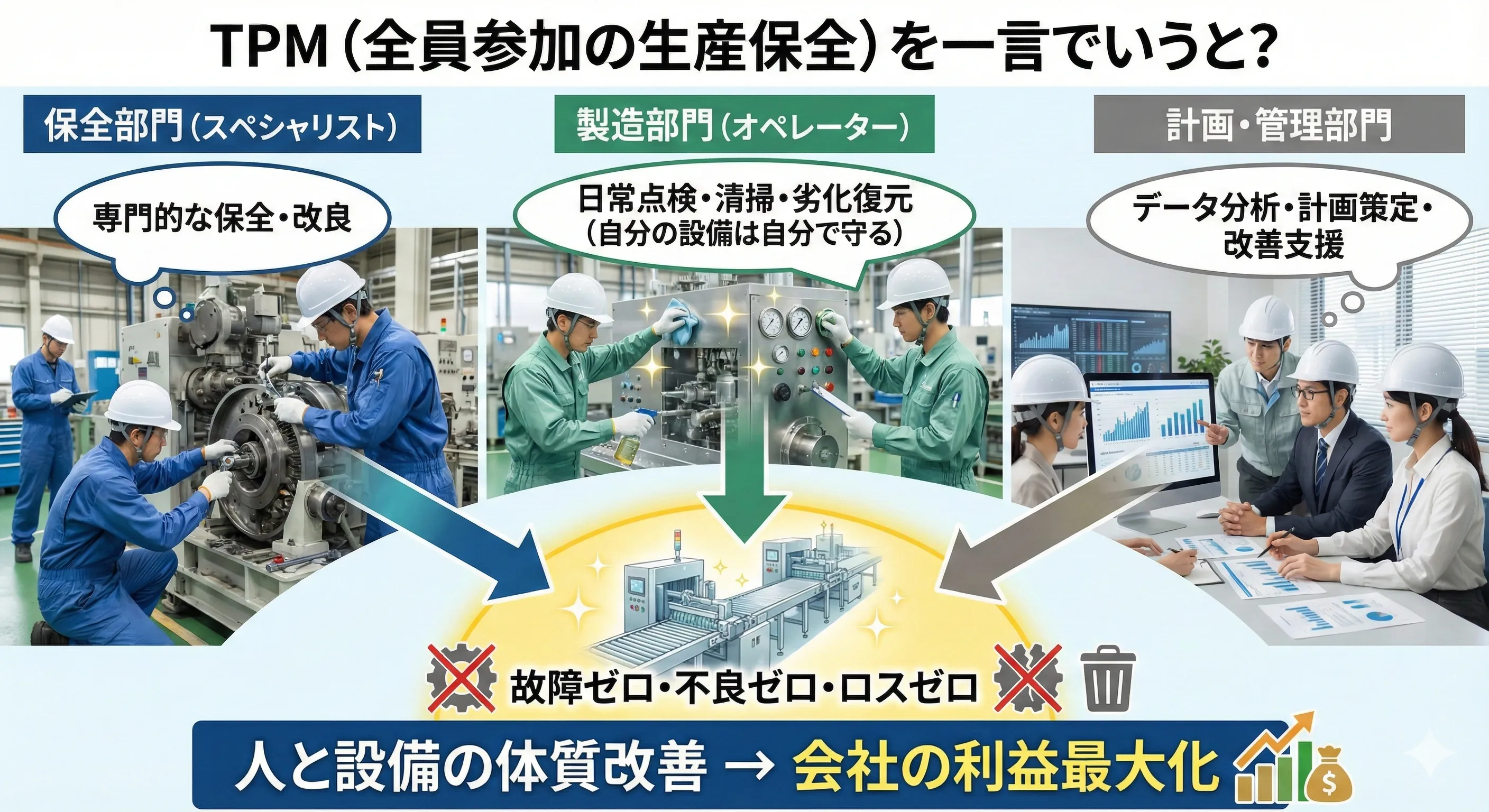 TPMとは？従来の保全との違いや「故障ゼロ」を実現する実践ステップを解説