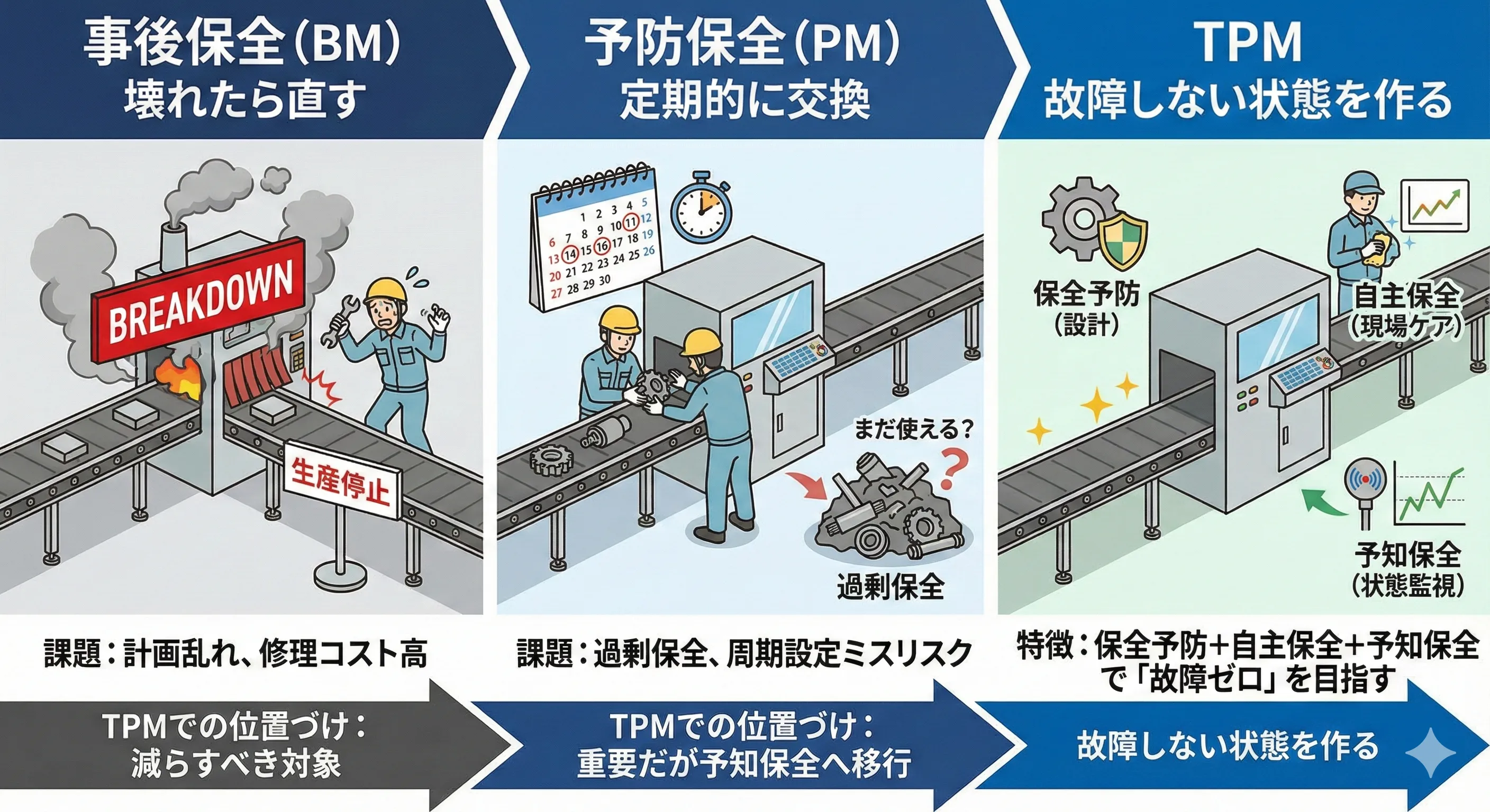 TPMとは？従来の保全との違いや「故障ゼロ」を実現する実践ステップを解説