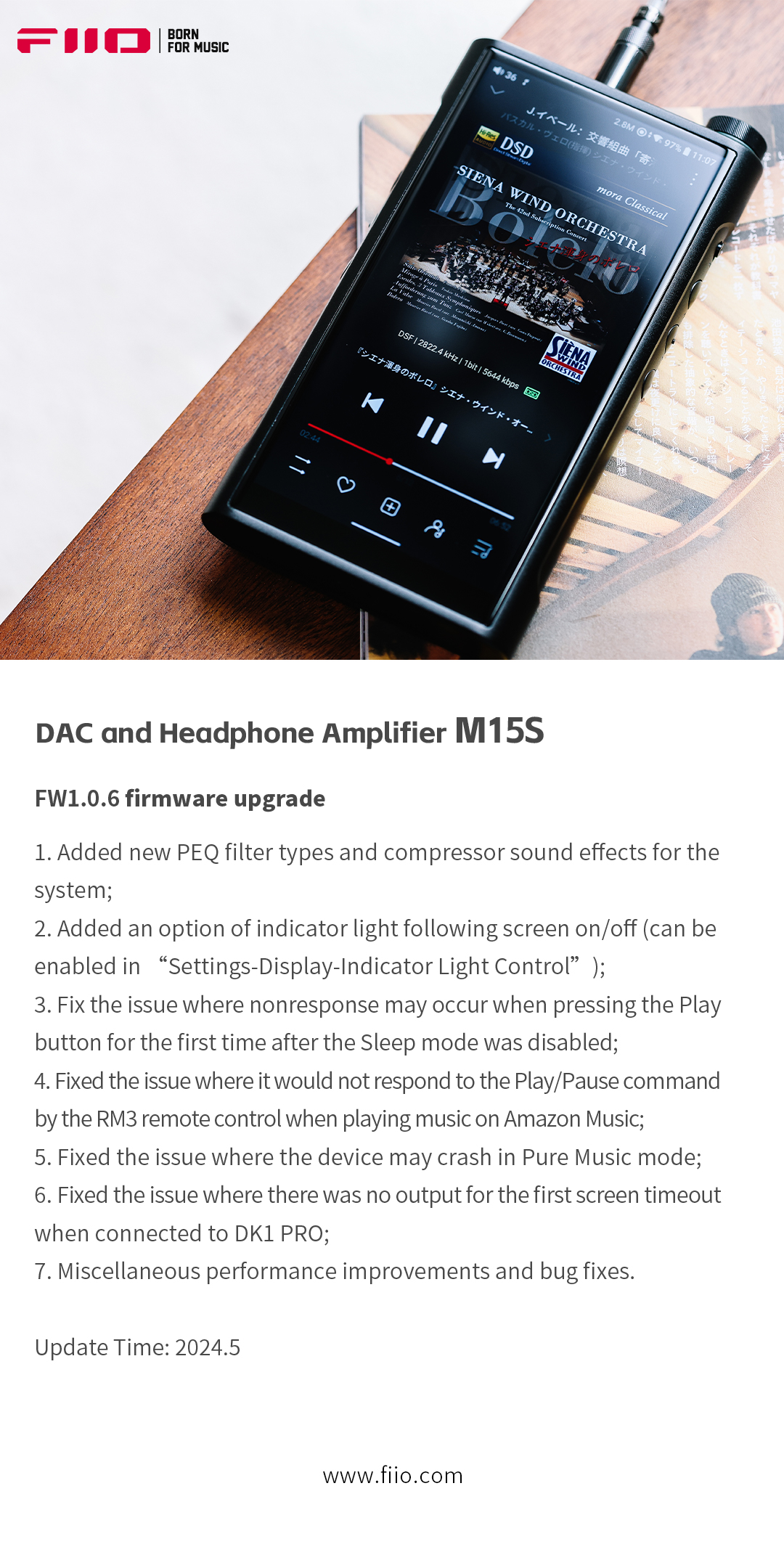 デジタルオーディオプレーヤー「M15S」ファームウェアアップデートのご案内