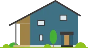 青い壁の家のイラスト