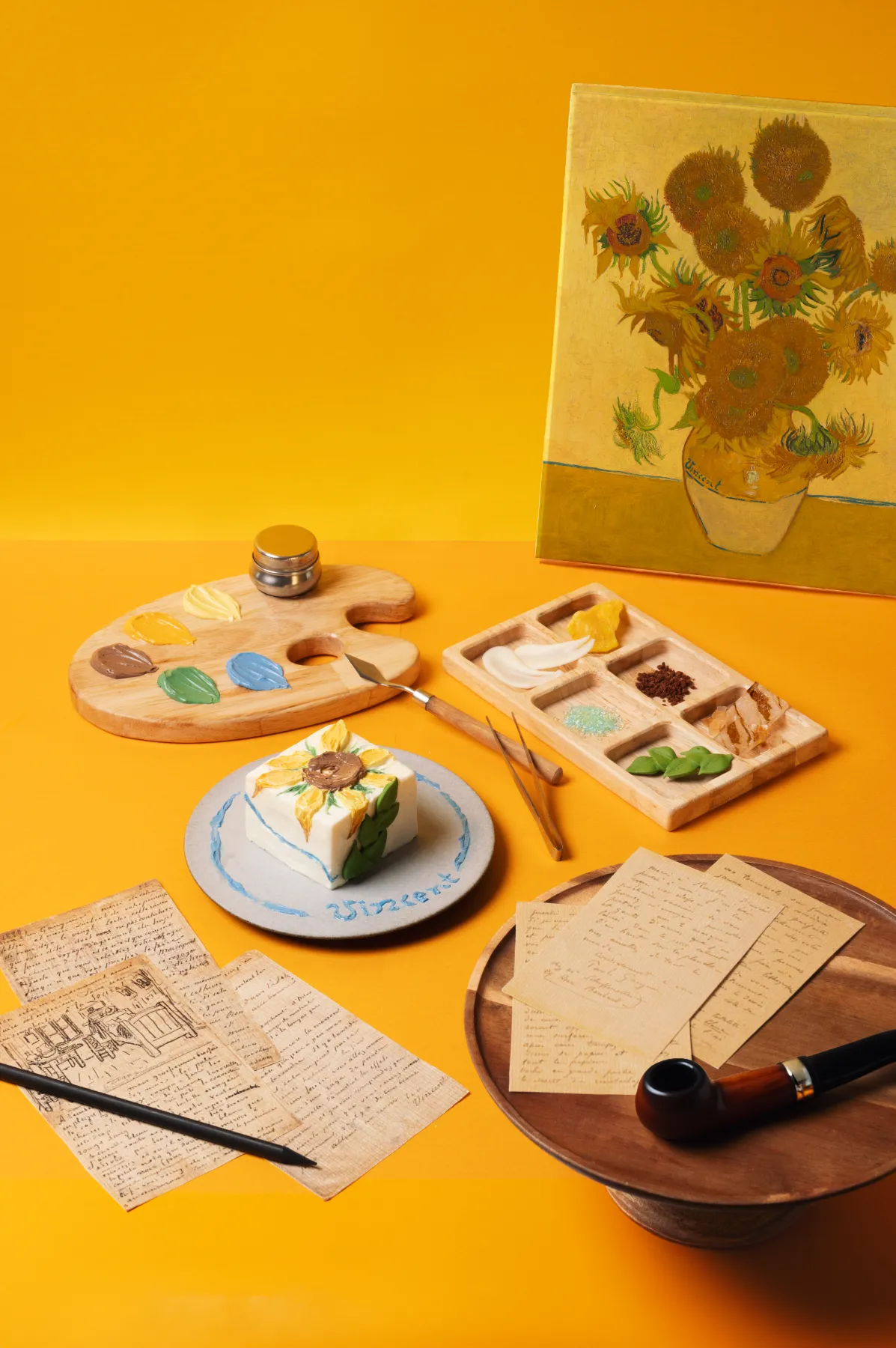 夏季期間限定 ゴッホのひまわり フィンセント・ファン・ゴッホ アートモックドリンク キャンバスケーキ- unimocc art cafe gallery