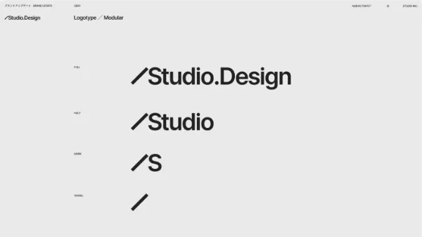 Logotype/Modular。Studio .DesignロゴのFull、Half、Mark、Vessel展開が示されている