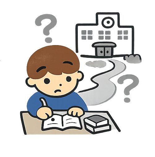 不登校で、長く勉強ができていないので復習から手伝ってほしい子どものイラスト
