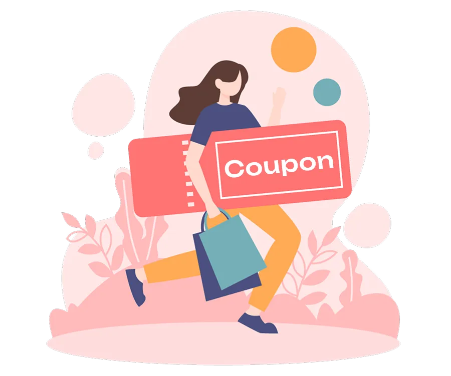 クーポンを活用して買い物する女性イラスト