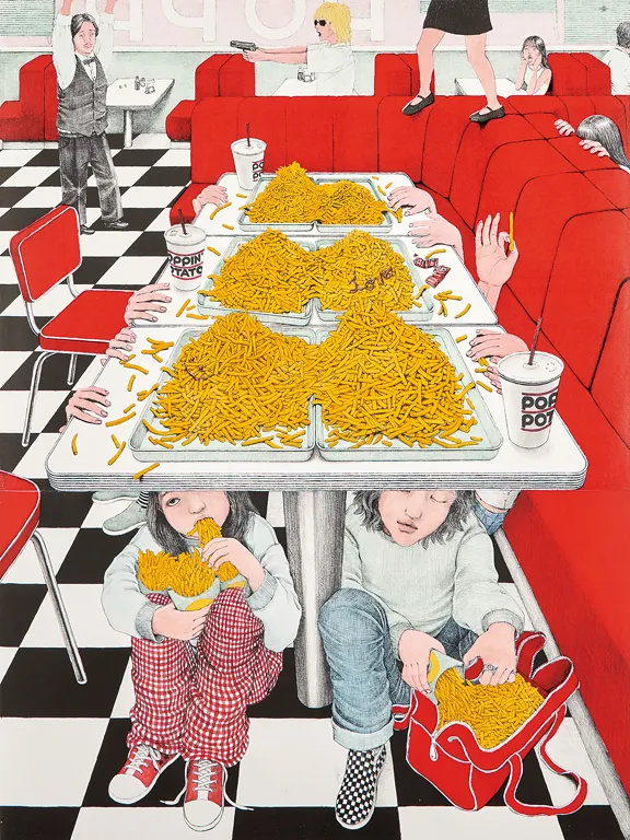 【伊藤勉黄】木版画 「花摘み人形」（額装／画家）版画家・日本版画協会会員 伊藤勉黄】木版画 「花摘み人形」（額装／画家）版画家・日本