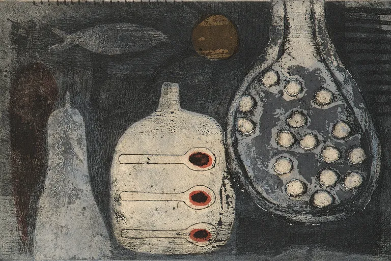 【伊藤勉黄】木版画 「花摘み人形」（額装／画家）版画家・日本版画協会会員 02021446_5a73fb279970d.jpg