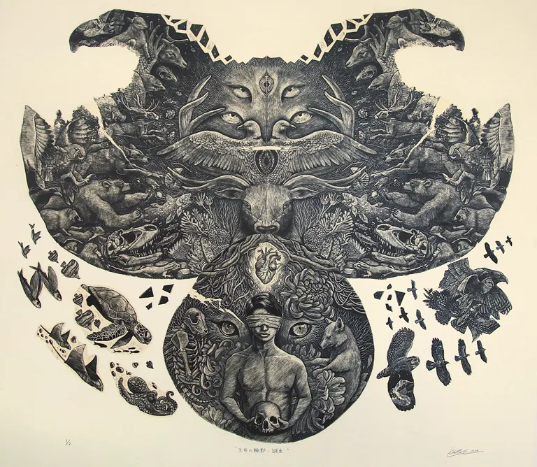 【伊藤勉黄】木版画 「花摘み人形」（額装／画家）版画家・日本版画協会会員 自分を生きた人―伊藤勉黄 （投稿者）青木鐵夫 会員 | 国展